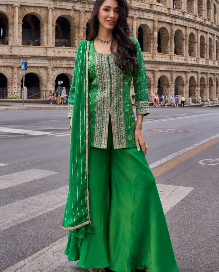 GREEN - Mystical Silk Engagement Readymade Salwar Kameez